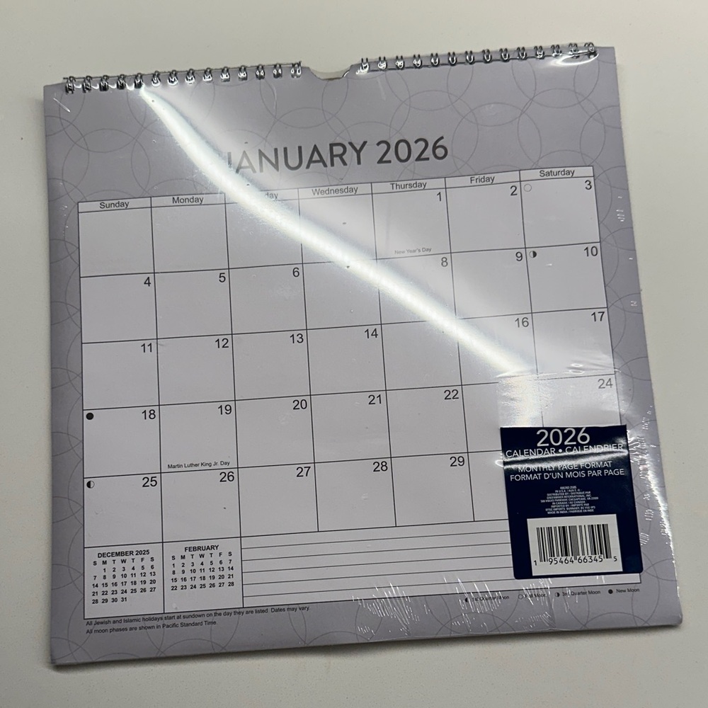 2026 Wall Calendar 11” x 11”